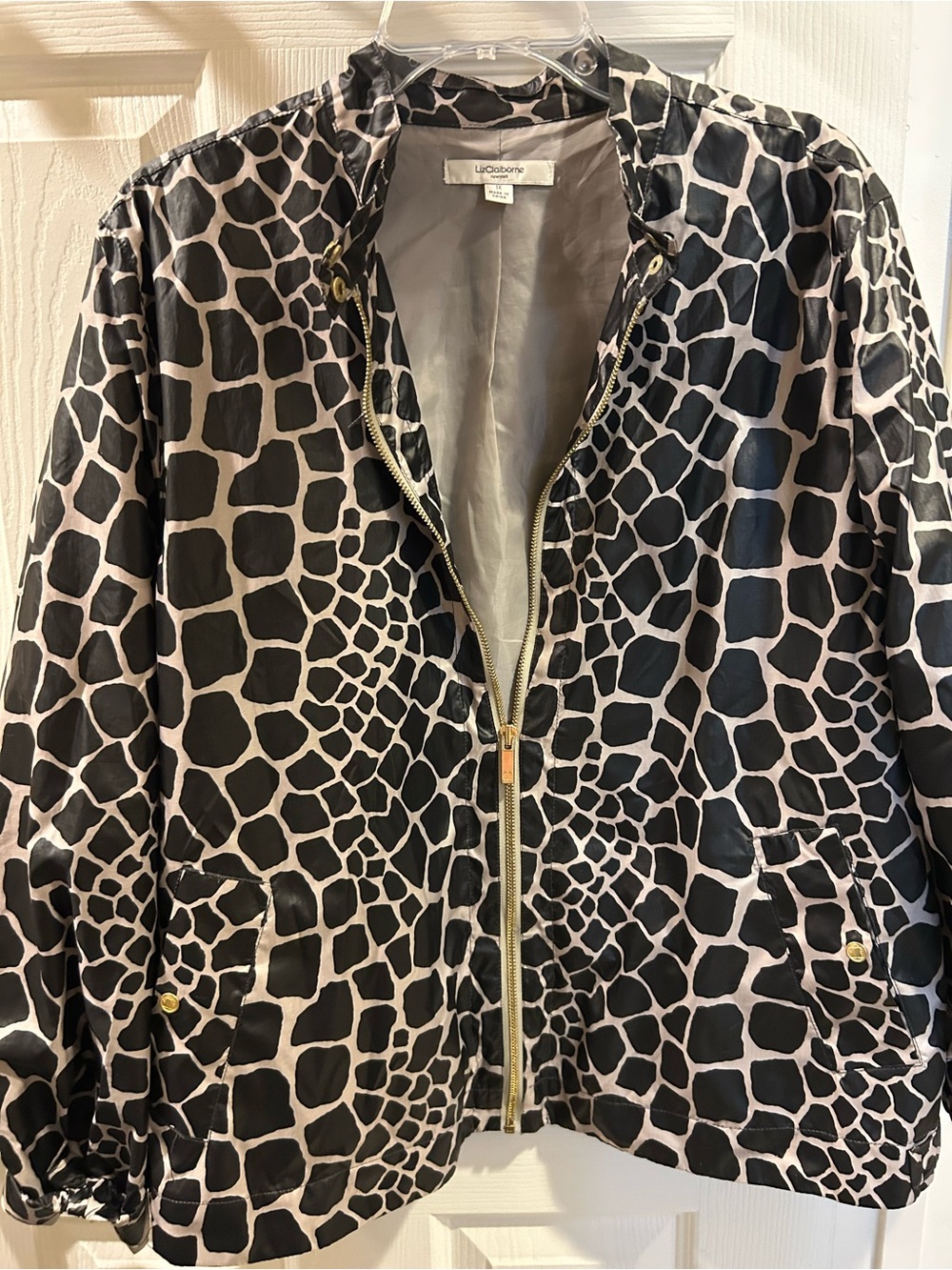 Liz Claiborne Giraffe Print Lightweight Zip Up Jacket Windbreaker Plus Size 1X